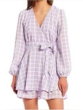 Allison & Kelly Lavender Windowpane Asymmetrical Dress